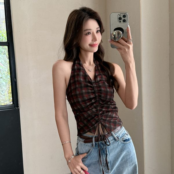 Niche summer halter tops flax retro vest for women